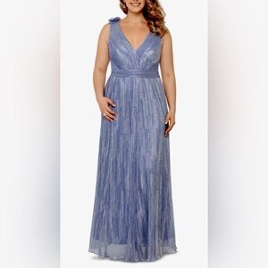 Xscape Elegant Blue Metallic A-Line Evening Dress